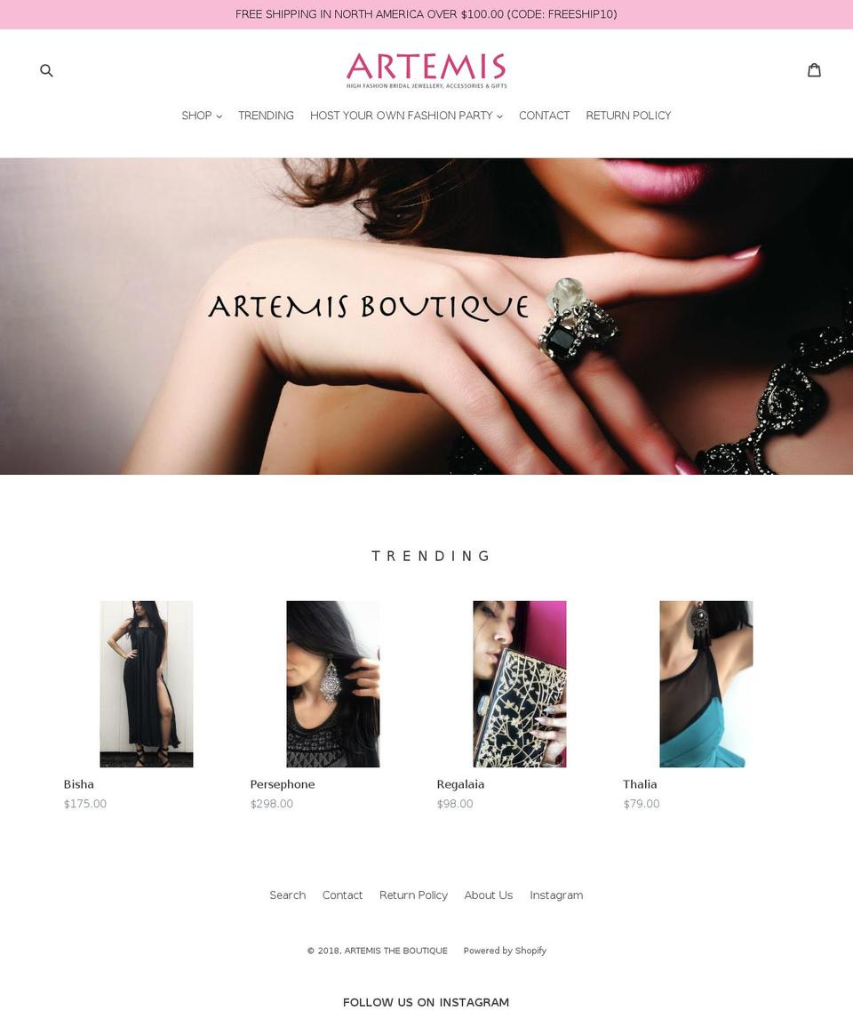 artemistheboutique.com shopify website screenshot