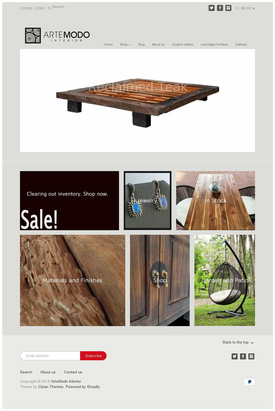artemodointerior.com — Shopify storefront screenshot