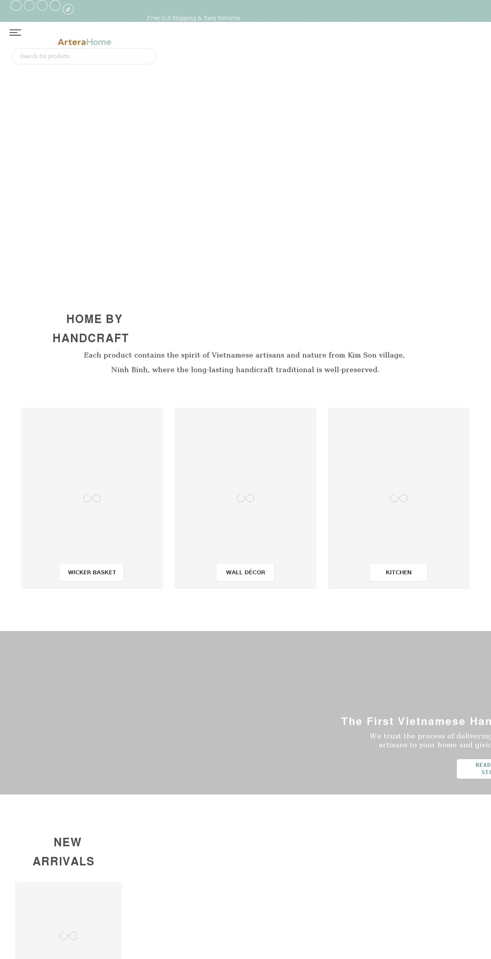 arterahome.com shopify website screenshot