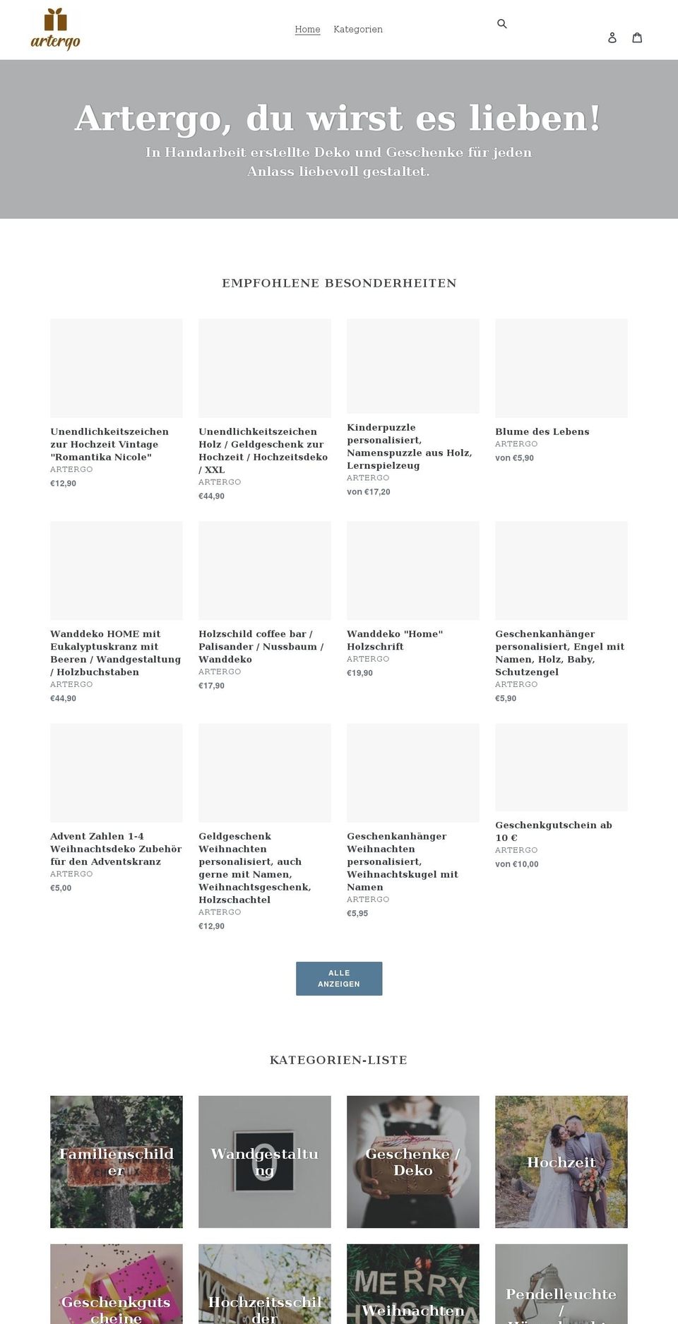 artergo.de shopify website screenshot