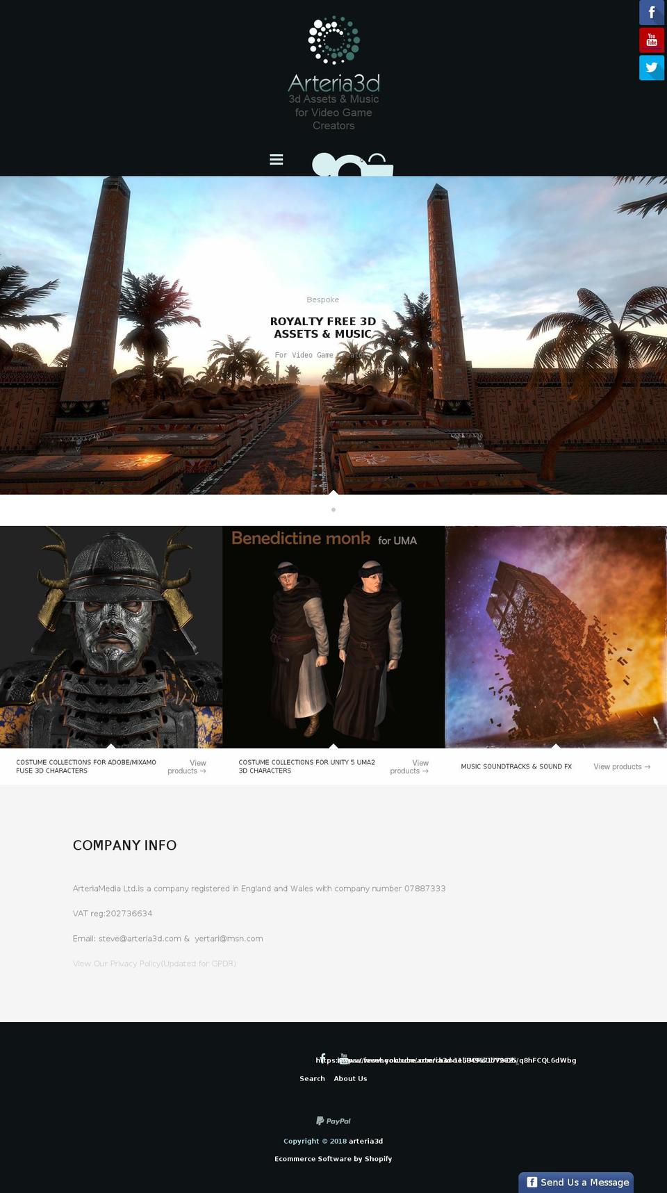 arteria-3d.com — Shopify storefront screenshot