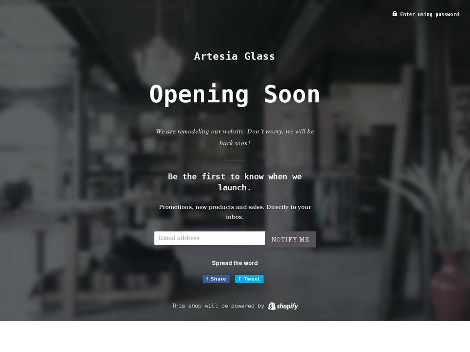 artesiaglassco.com shopify website screenshot