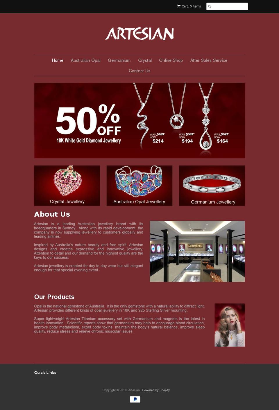 artesianaustralia.com — Shopify storefront screenshot