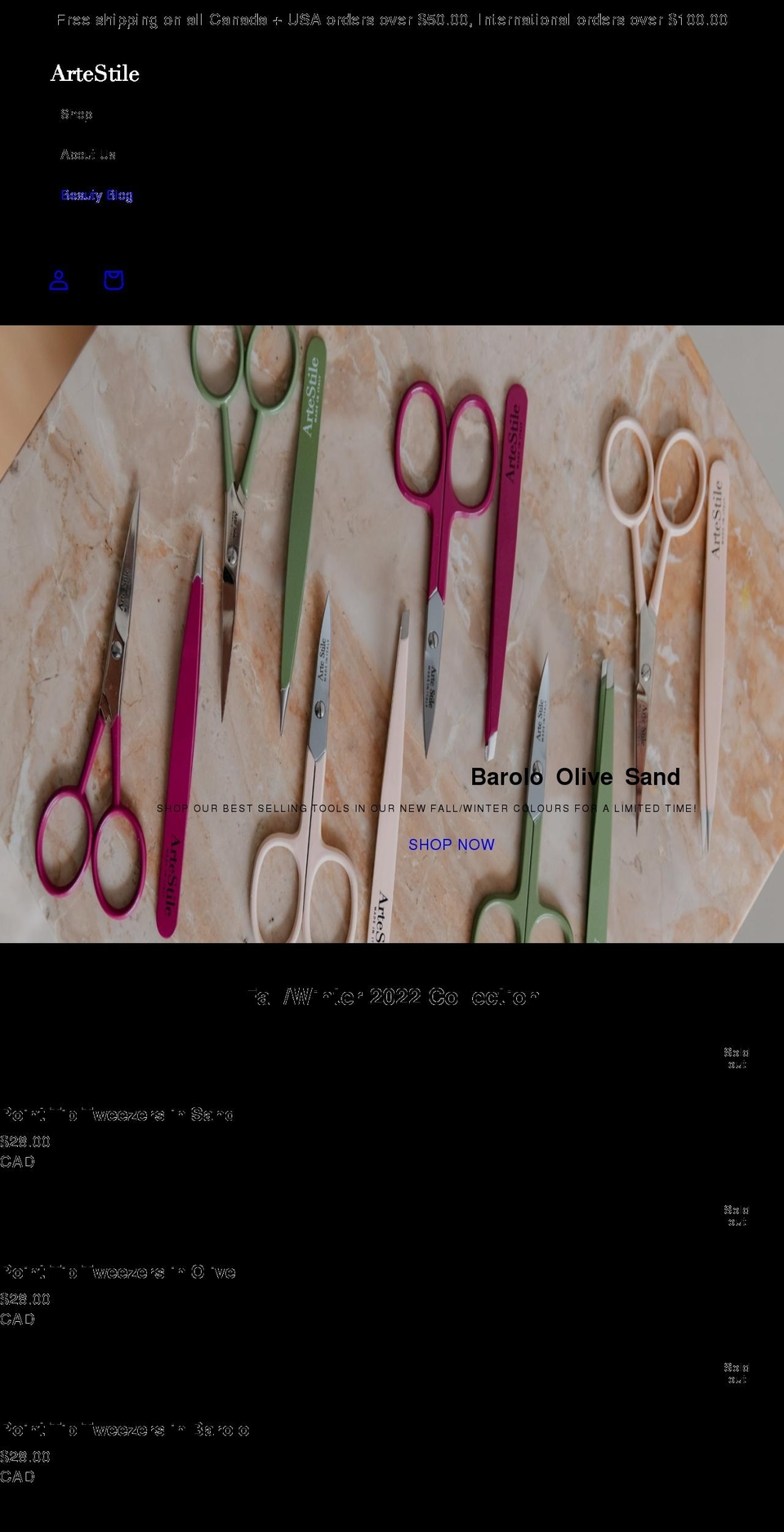 artestilebeauty.ca shopify website screenshot