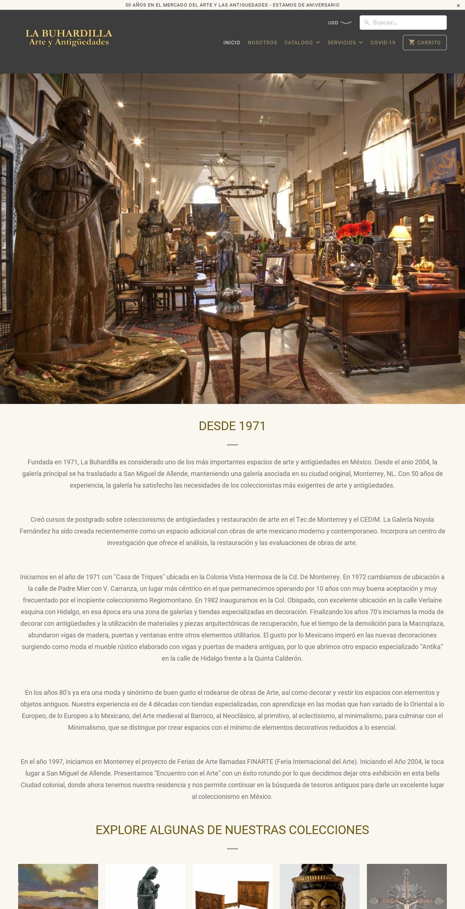 arteyantiguedades.mx shopify website screenshot