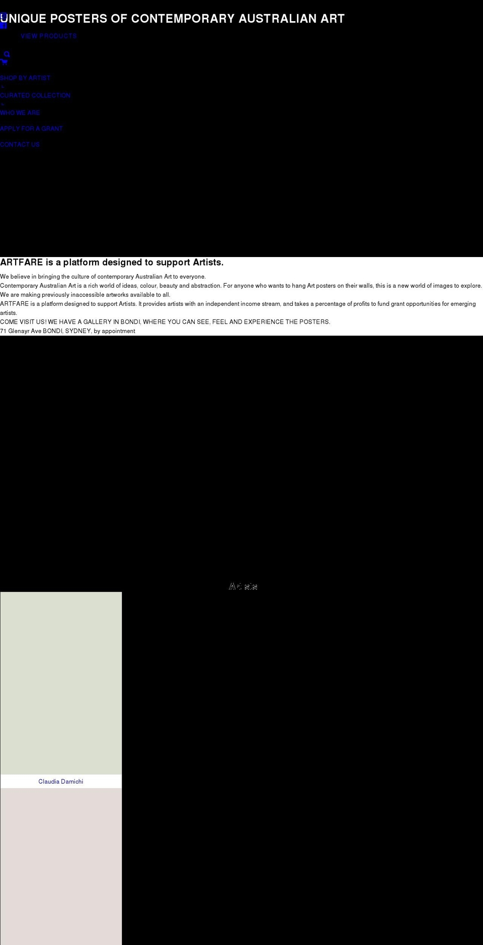 artfare.com.au shopify website screenshot