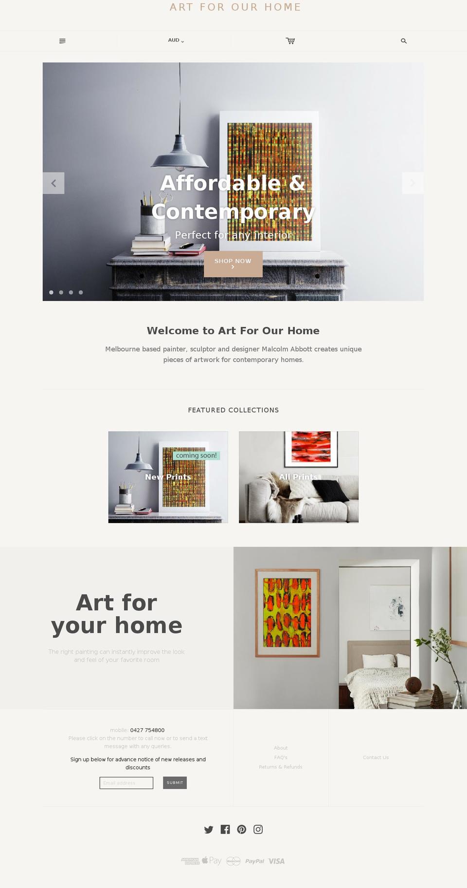 artforourhome.com shopify website screenshot