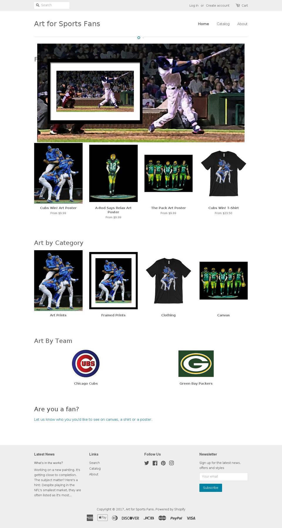 artforsportsfans.com shopify website screenshot