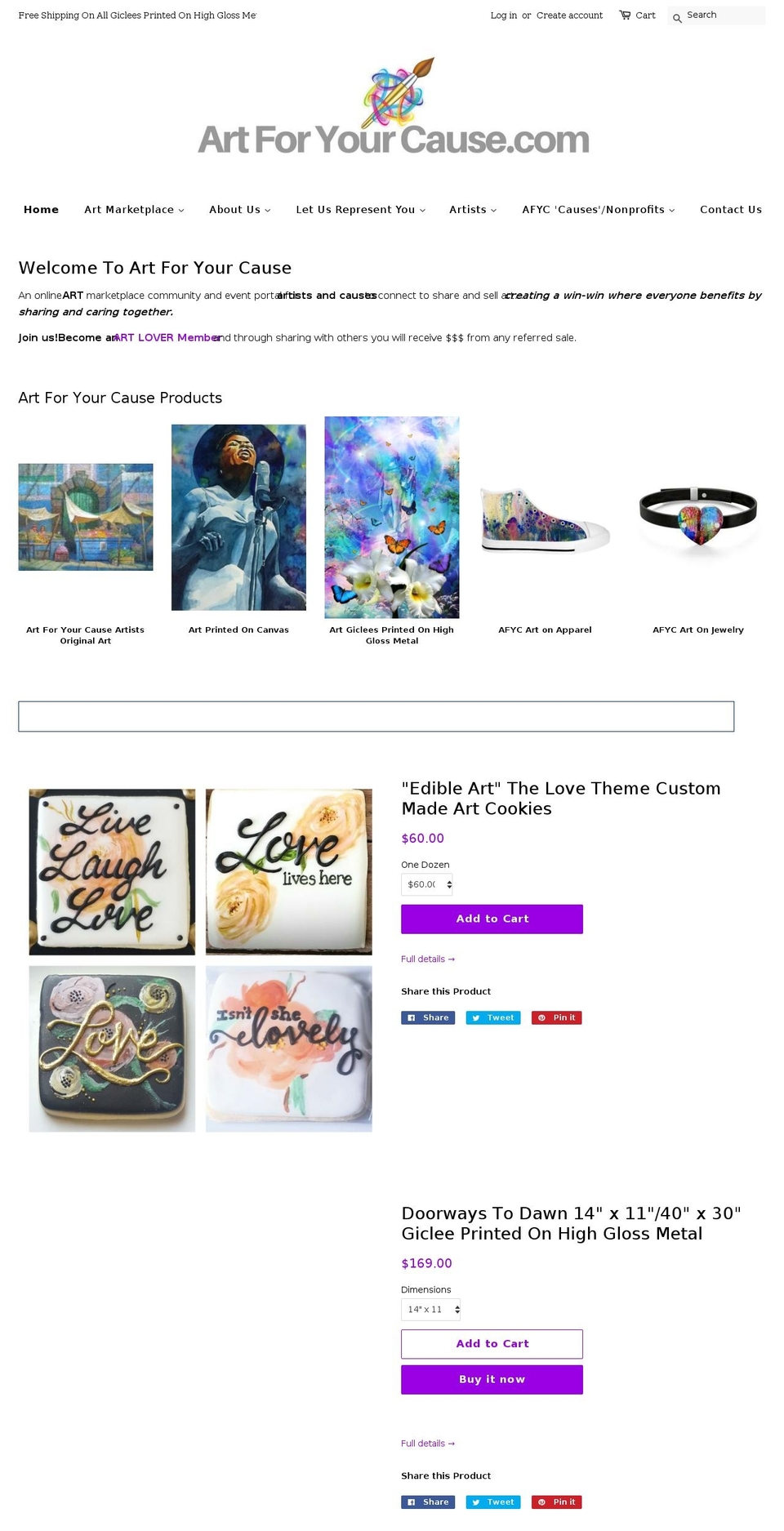 artforyourcause.com — Shopify storefront screenshot
