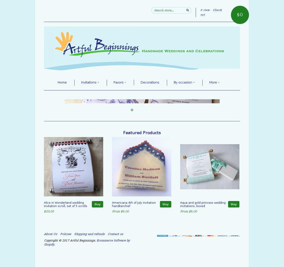 artfulbeginnings.com shopify website screenshot