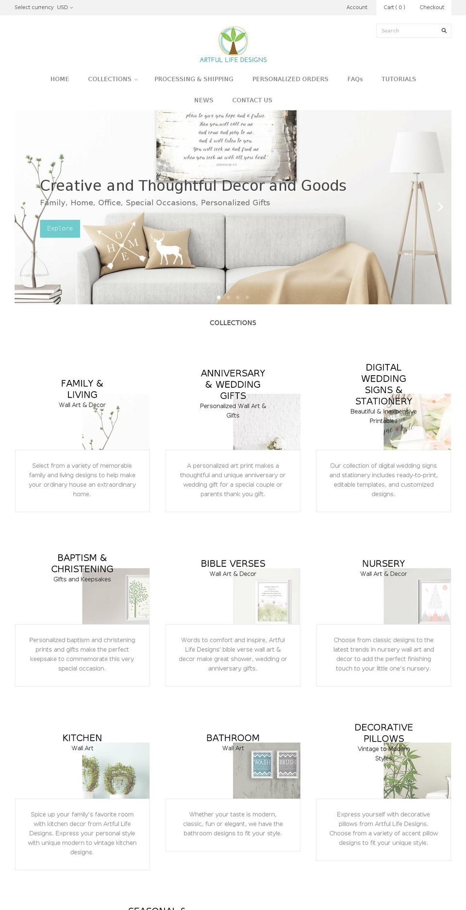 artfullifedesigns.com shopify website screenshot