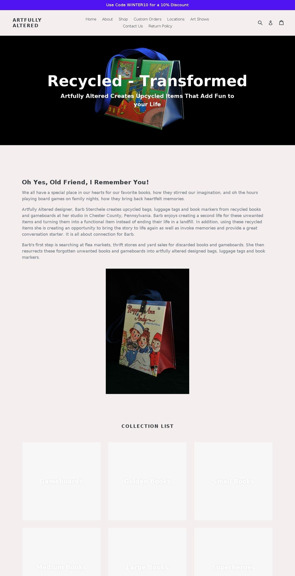 artfullyaltered.com — Shopify storefront screenshot