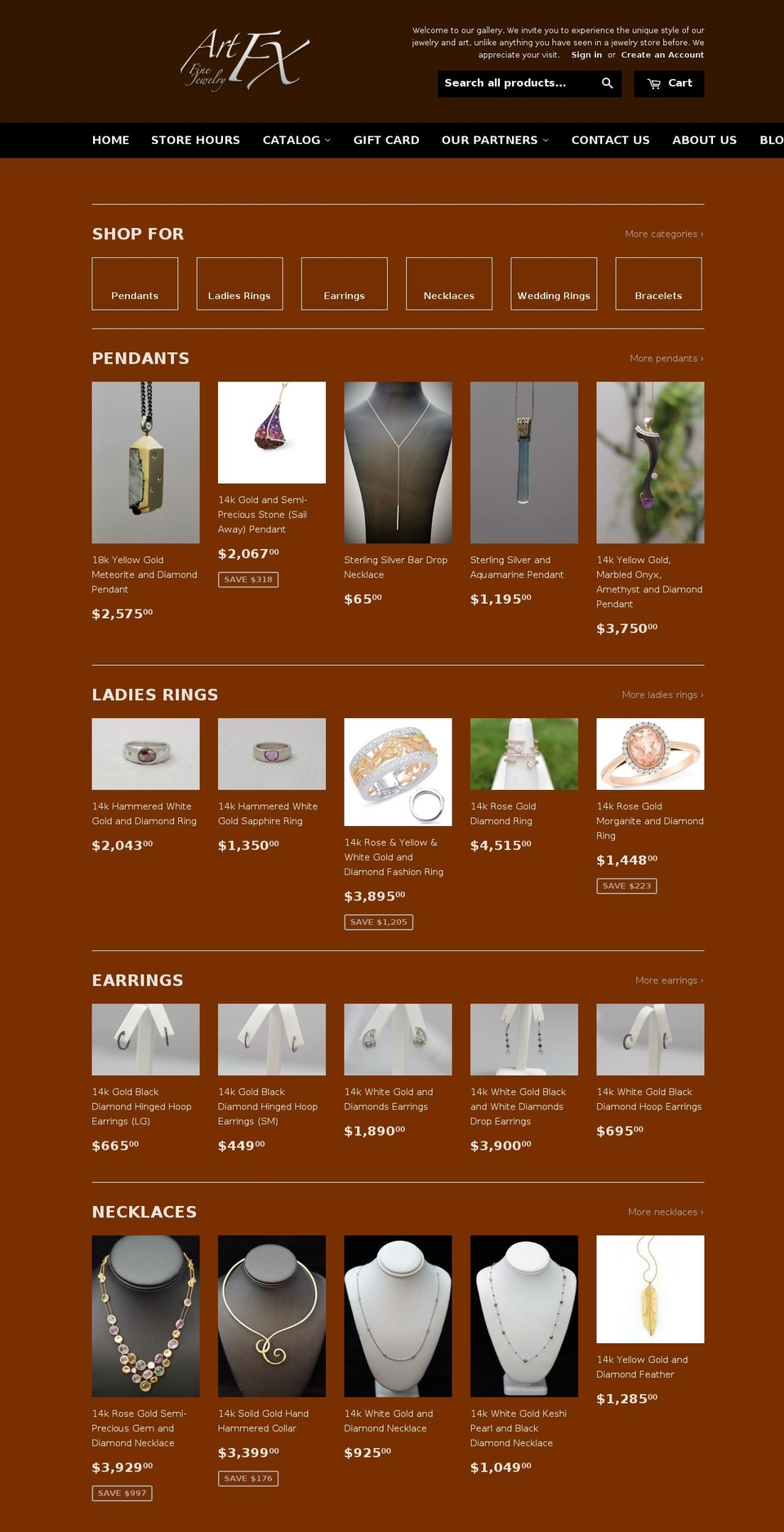 artfxjewelry.com shopify website screenshot