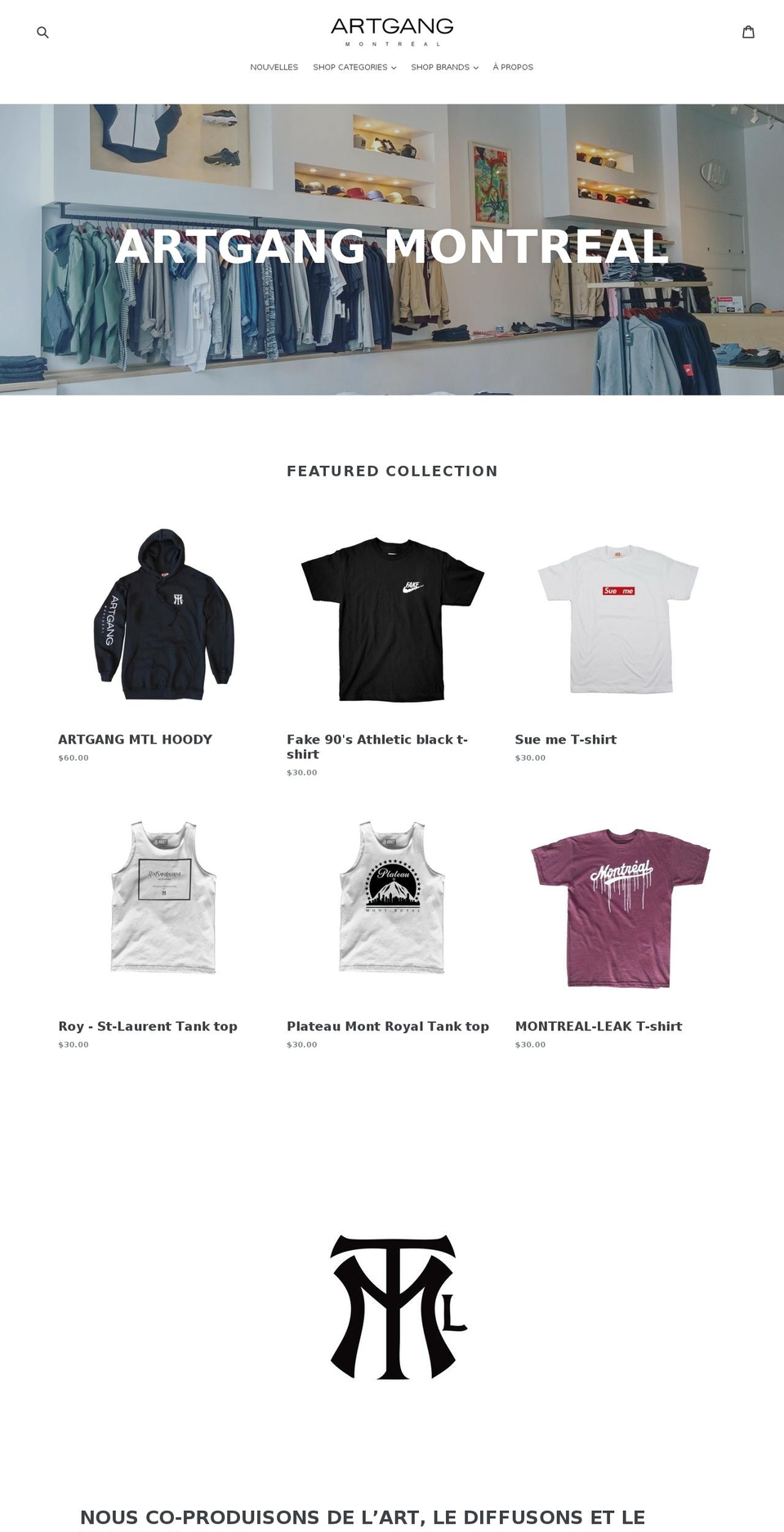 artgangmontreal.com shopify website screenshot