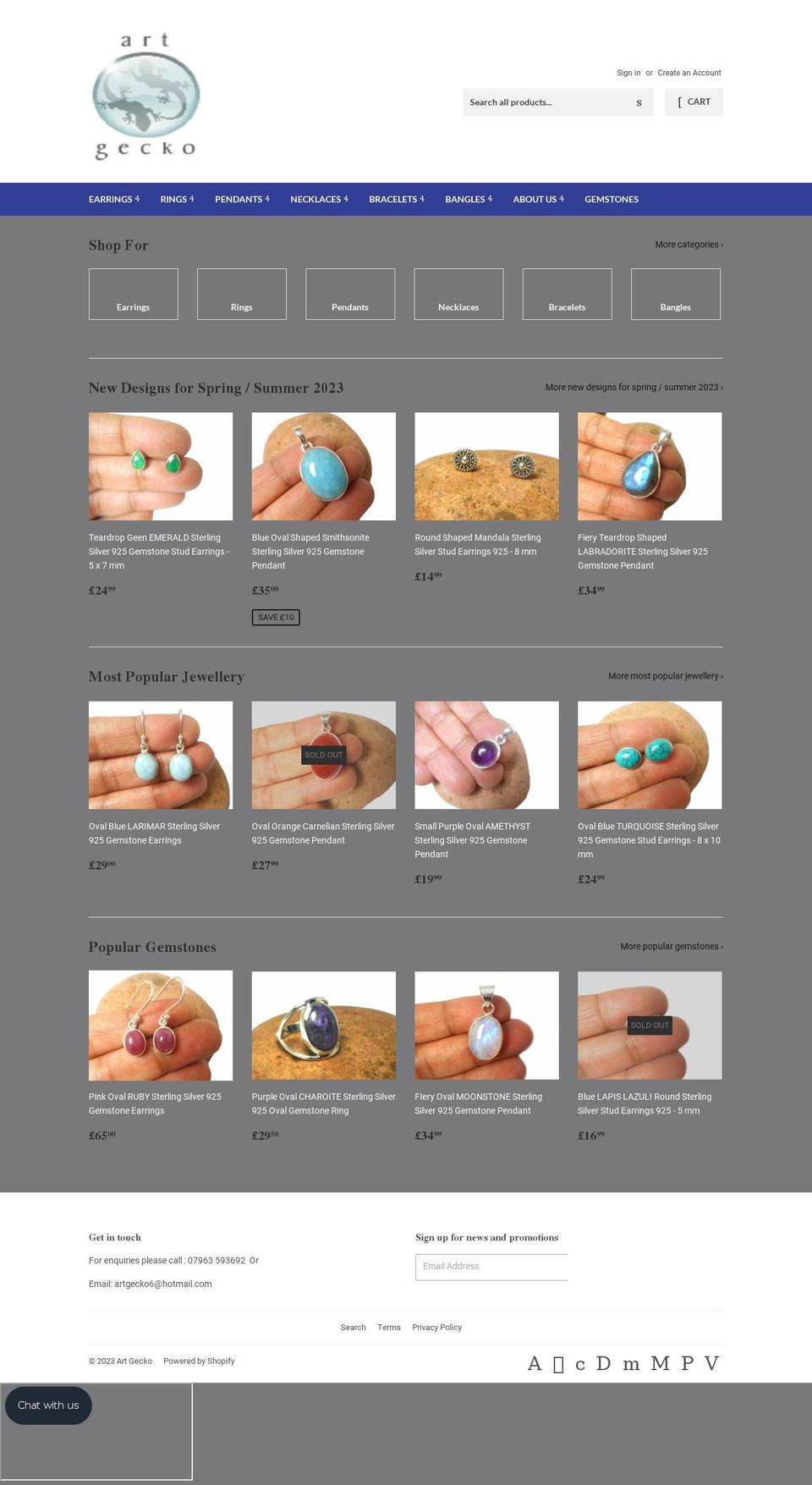 artgeckojewellery.co.uk shopify website screenshot