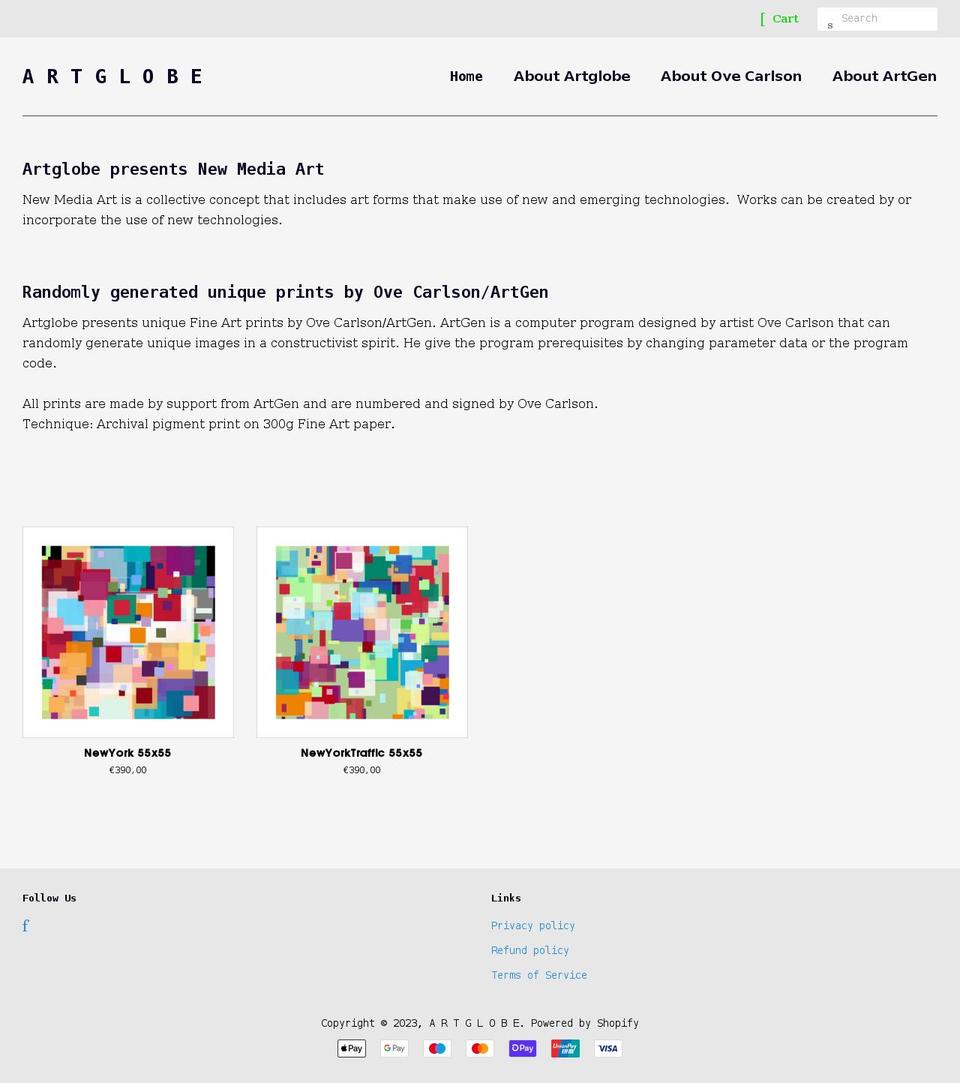 artglobe.com shopify website screenshot