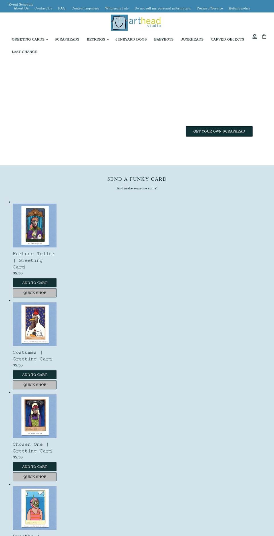 artheadstudio.com shopify website screenshot