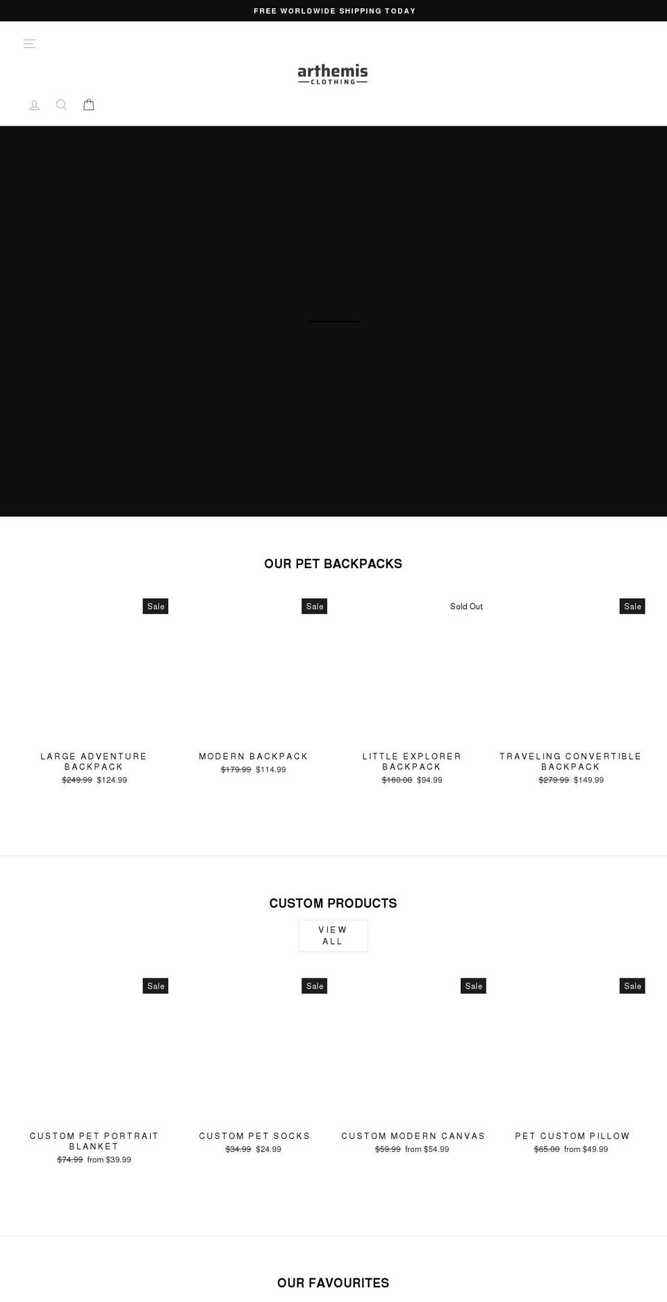 arthemisclothing.com shopify website screenshot