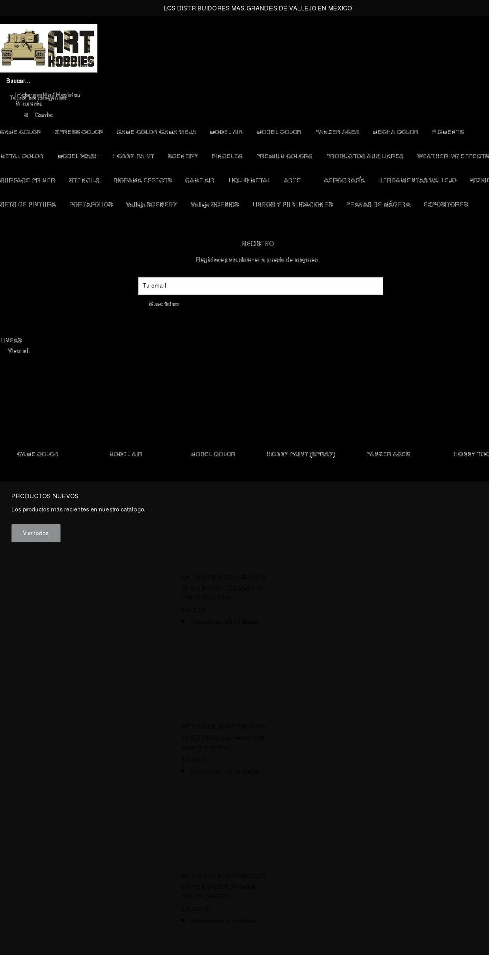 arthobbiesdistribucion.com shopify website screenshot