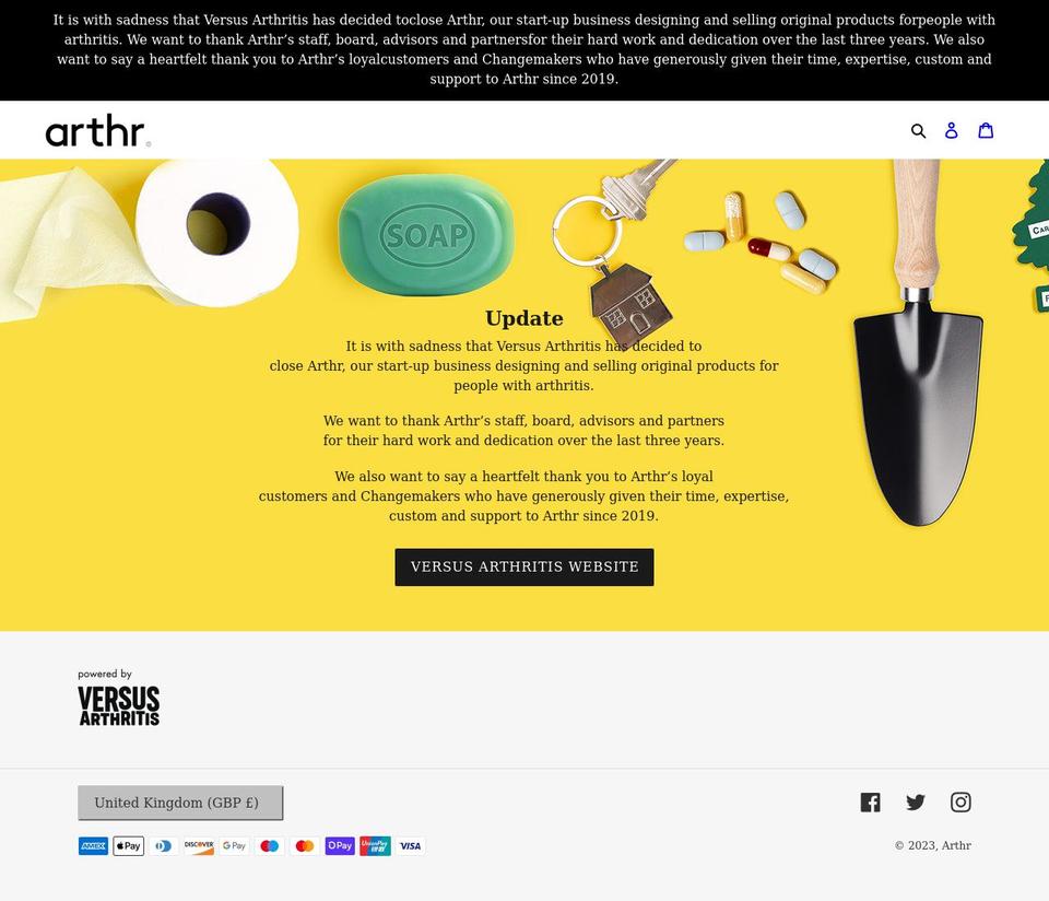 arthr.com shopify website screenshot