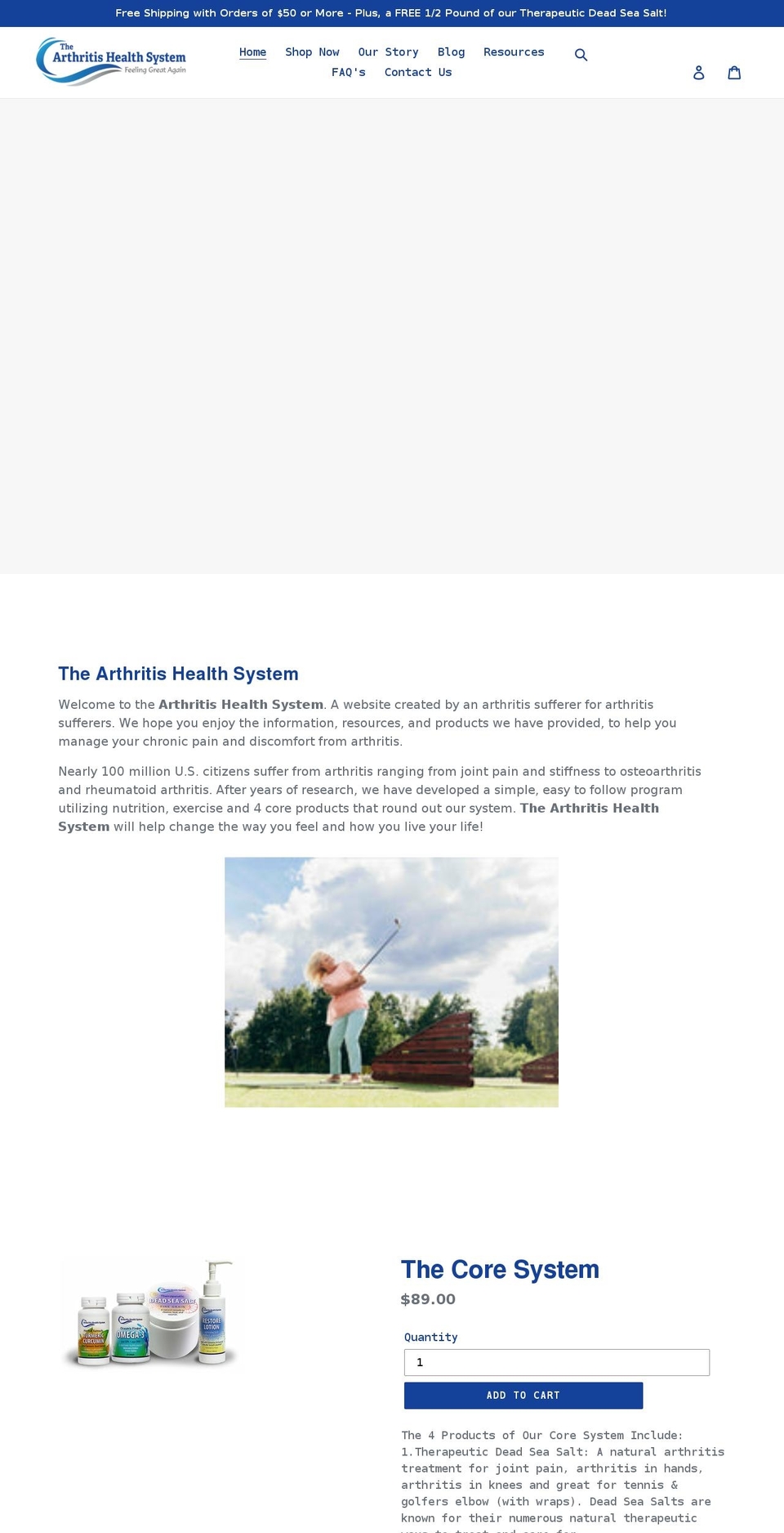 arthritishealthsystem.com shopify website screenshot