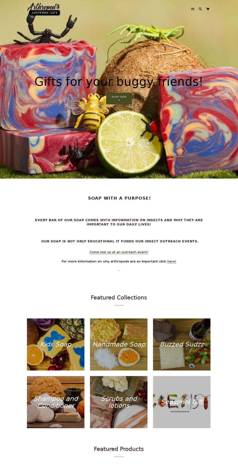 arthropodapothecary.net shopify website screenshot