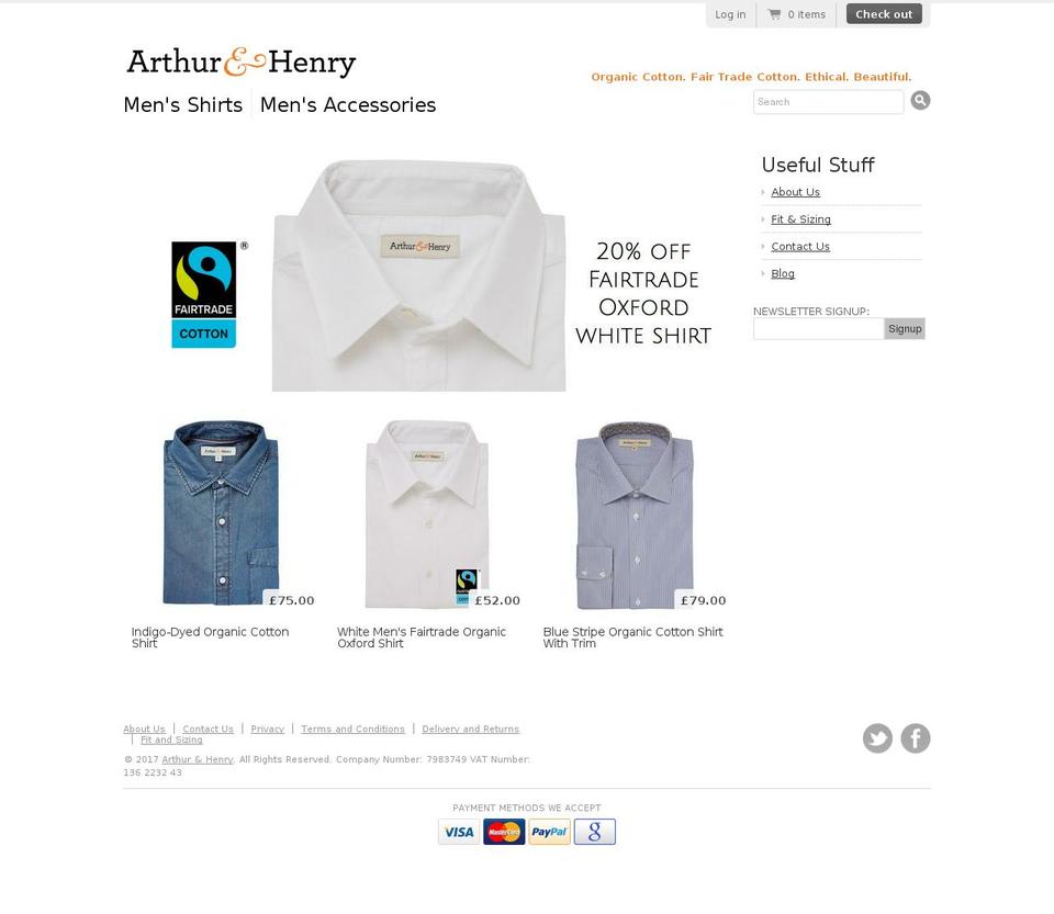 arthurandhenry.com shopify website screenshot