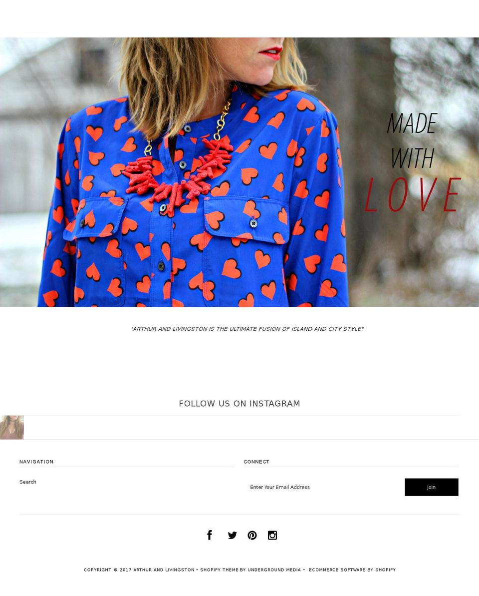 arthurandlivingston.com shopify website screenshot