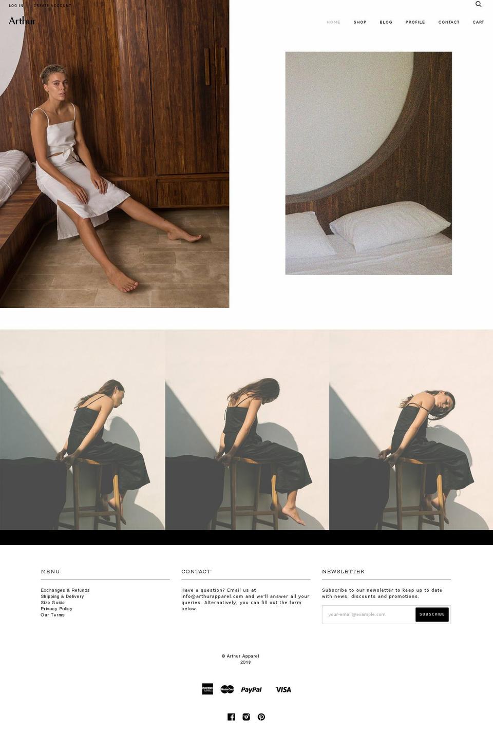 arthurapparel.net shopify website screenshot