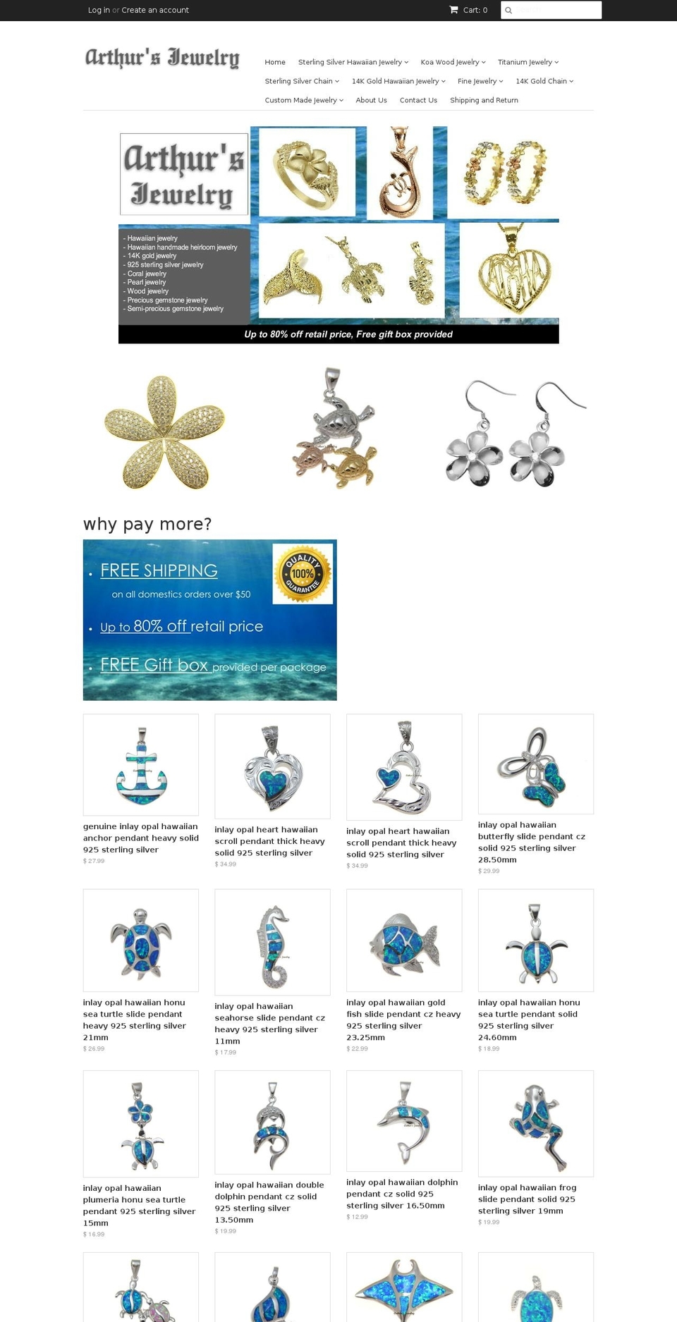 arthursjewelryhawaii.com shopify website screenshot