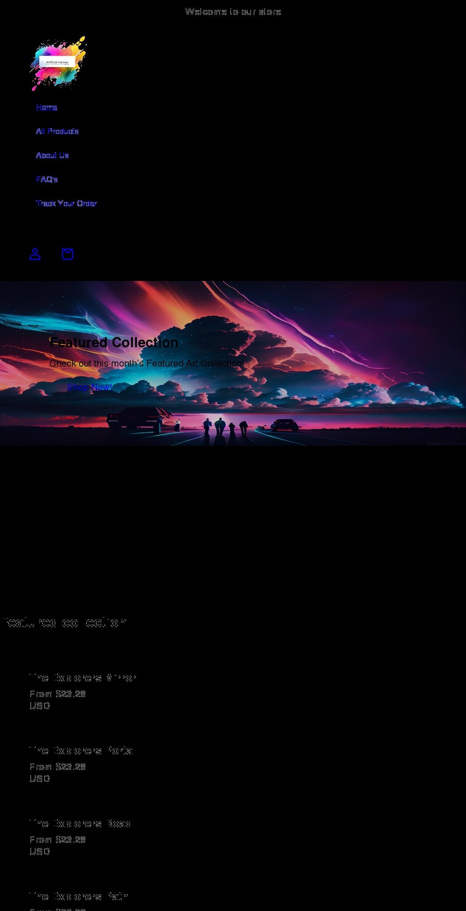 articanvas.com shopify website screenshot