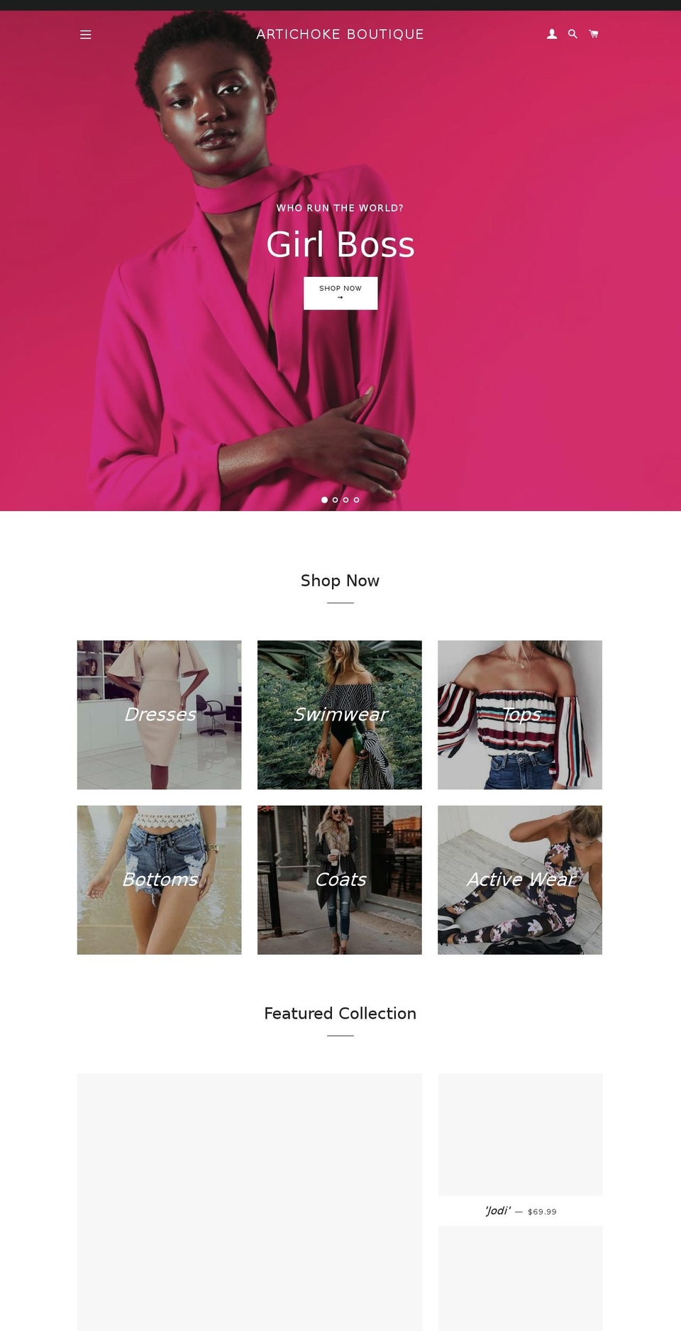 artichokeboutique.com — Shopify storefront screenshot