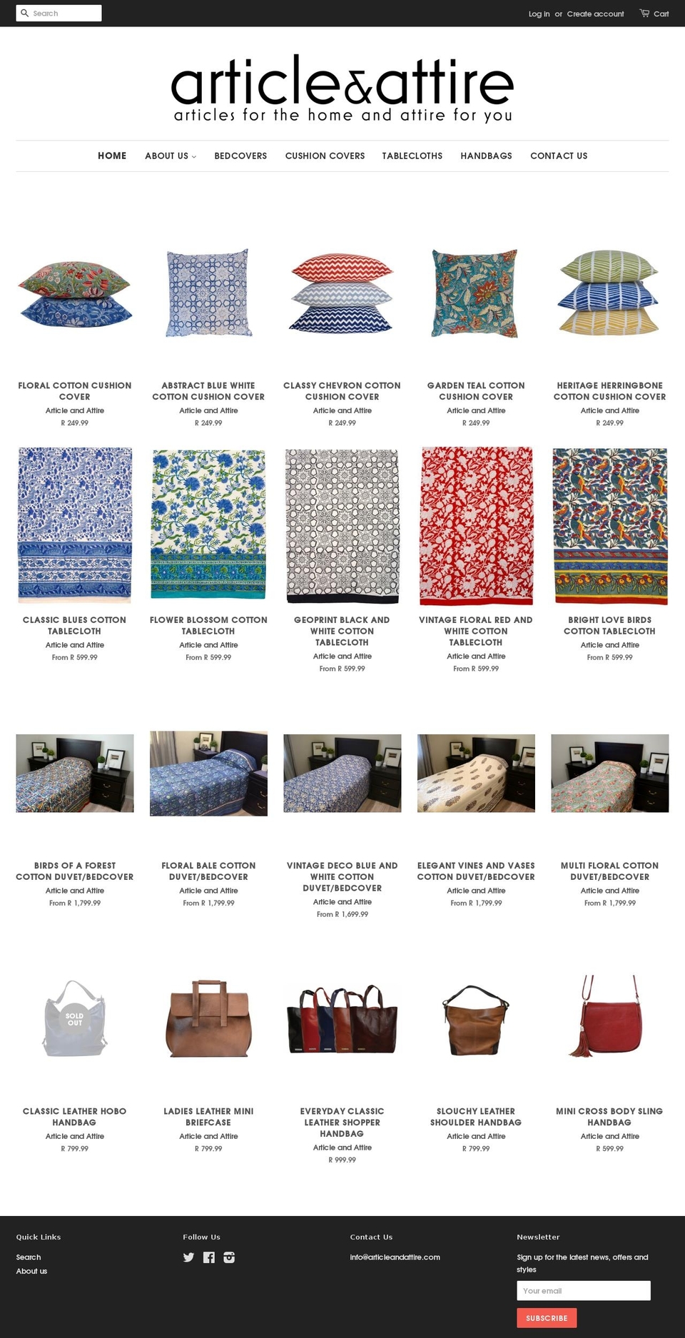 articleandattire.com shopify website screenshot
