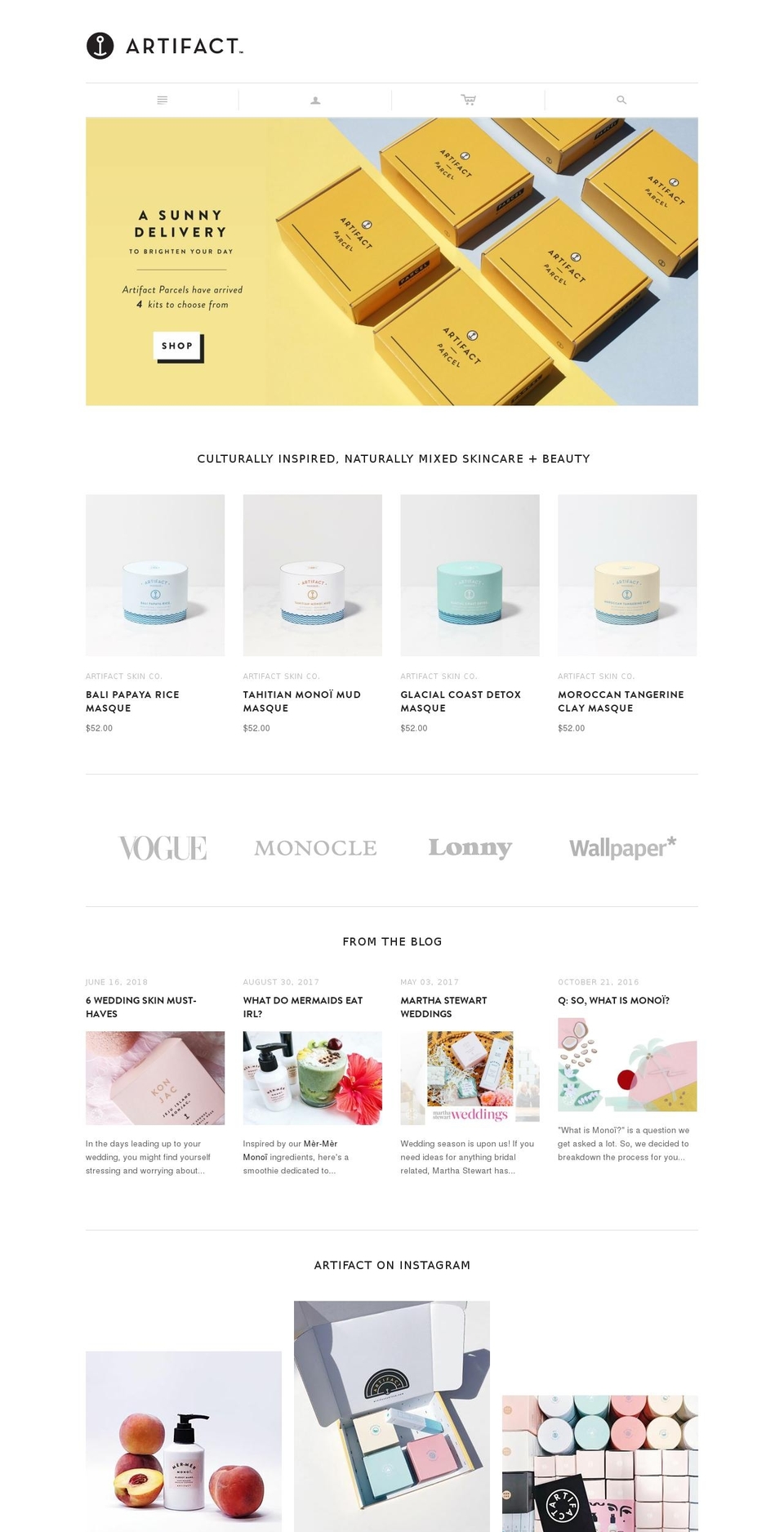 artifactcosmetics.com — Shopify storefront screenshot