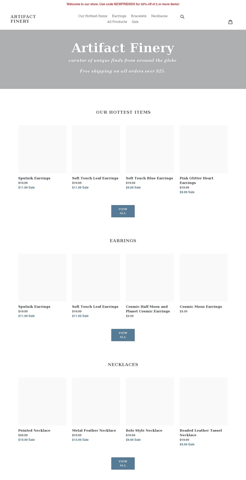 artifactfinery.com shopify website screenshot