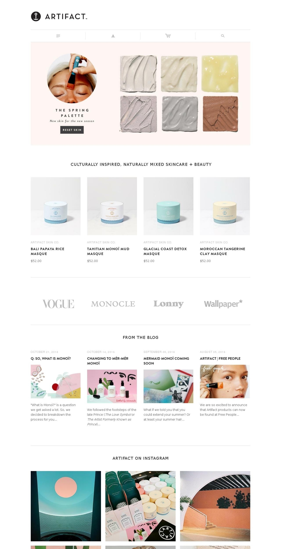artifactskin.com shopify website screenshot