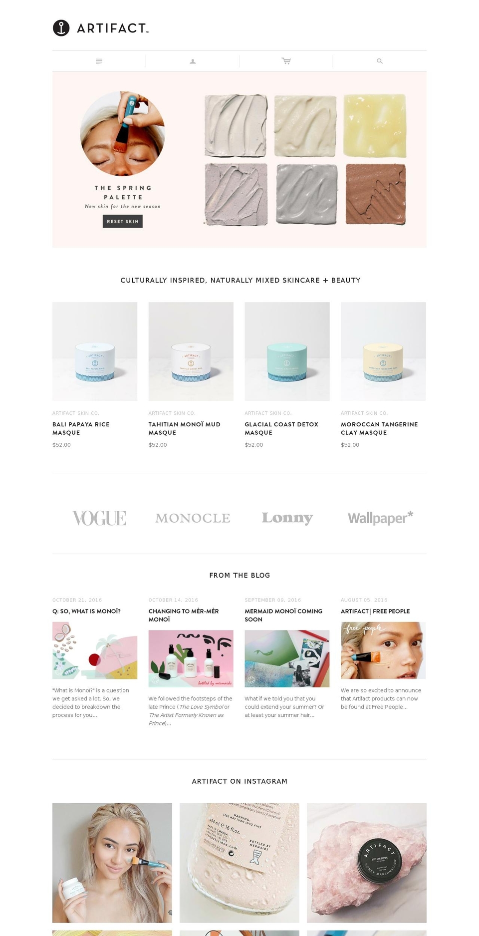 artifactskinco.com shopify website screenshot