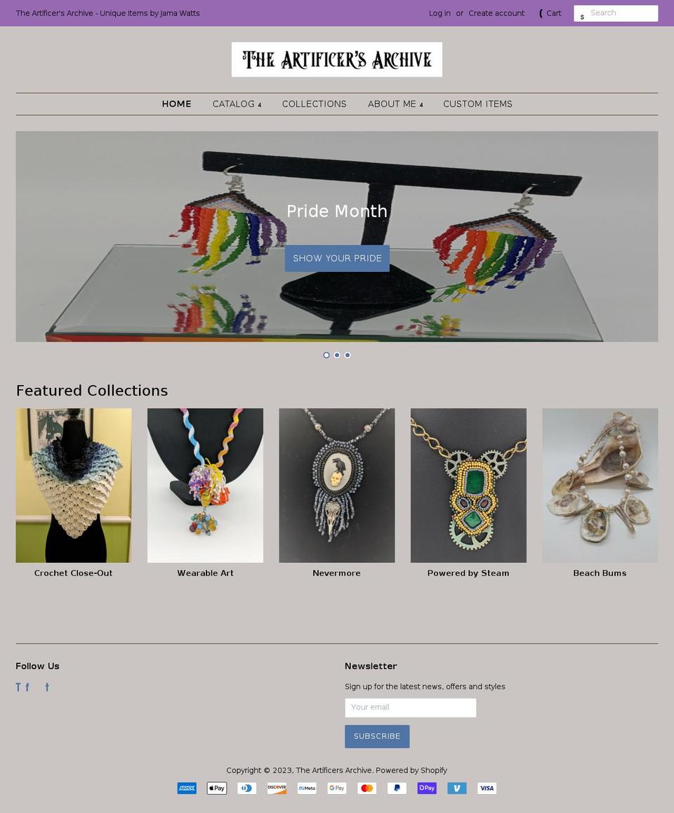 artificersarchive.com shopify website screenshot
