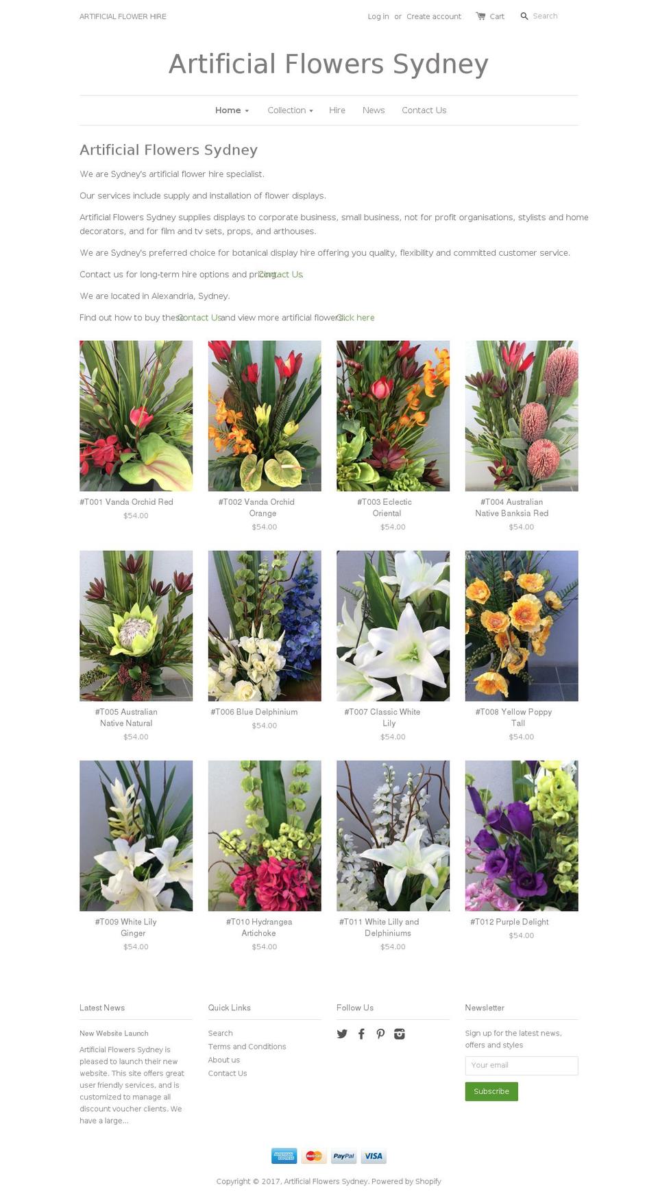 artificialflowerssydney.com shopify website screenshot