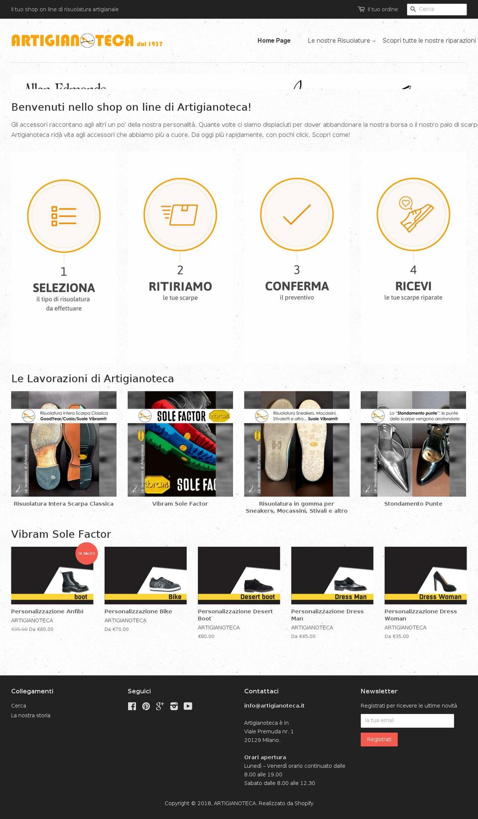 artigianoteca.com — Shopify storefront screenshot