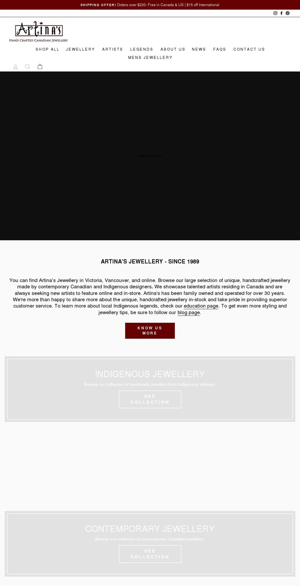artinas.com shopify website screenshot