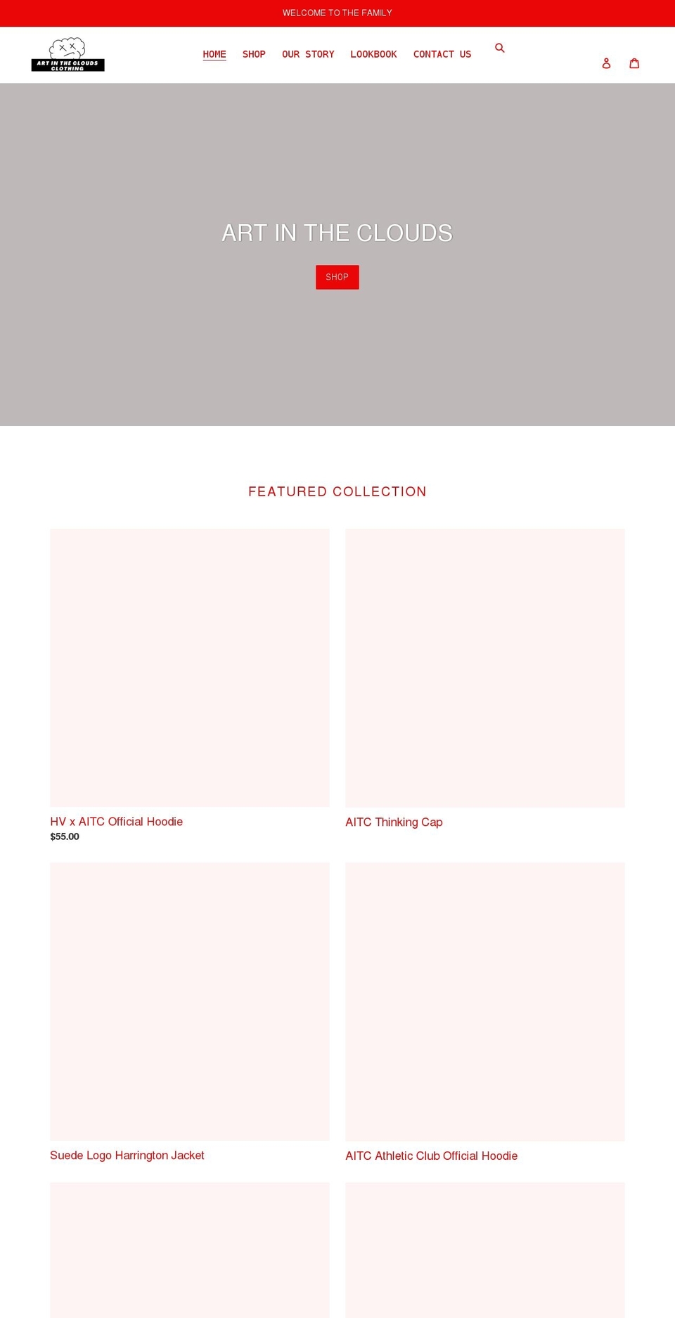 artinthecloudsclothing.com shopify website screenshot