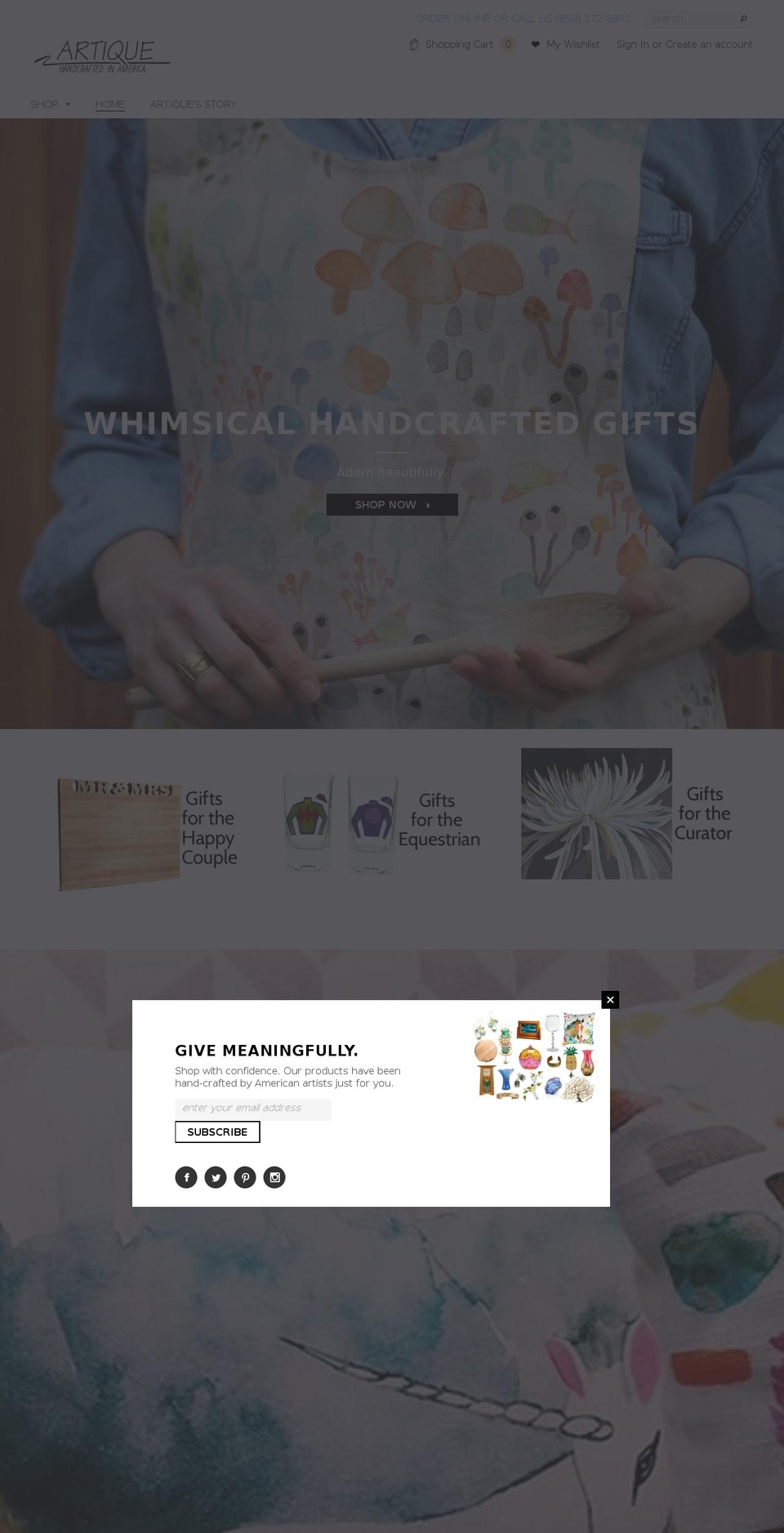 artiquegallery.com shopify website screenshot