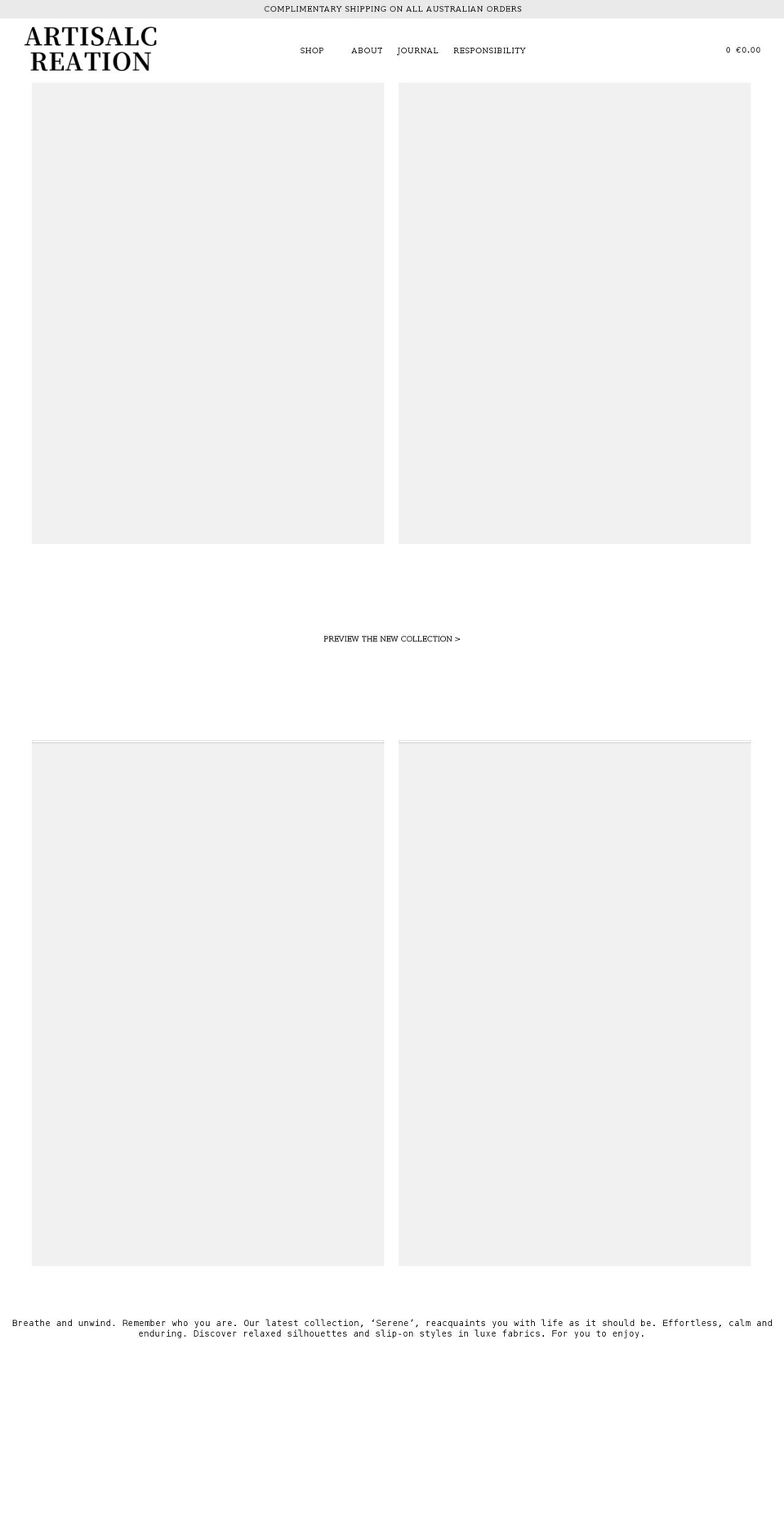 artisalcreation.com shopify website screenshot