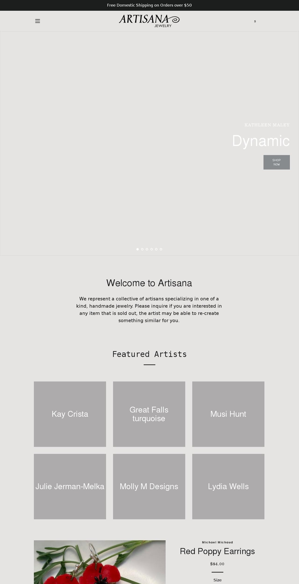artisanafunctionalart.com shopify website screenshot