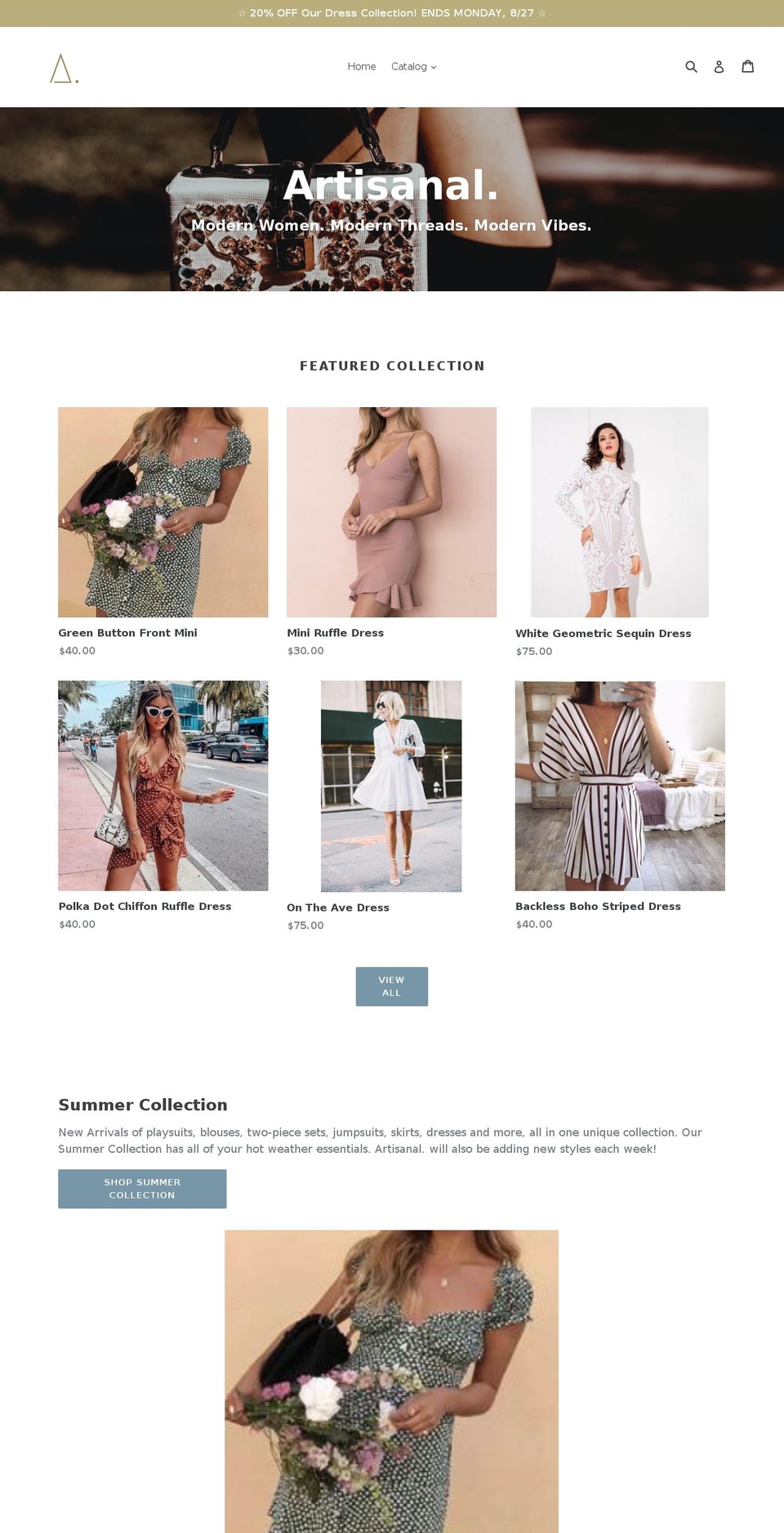 artisanal.clothing shopify website screenshot