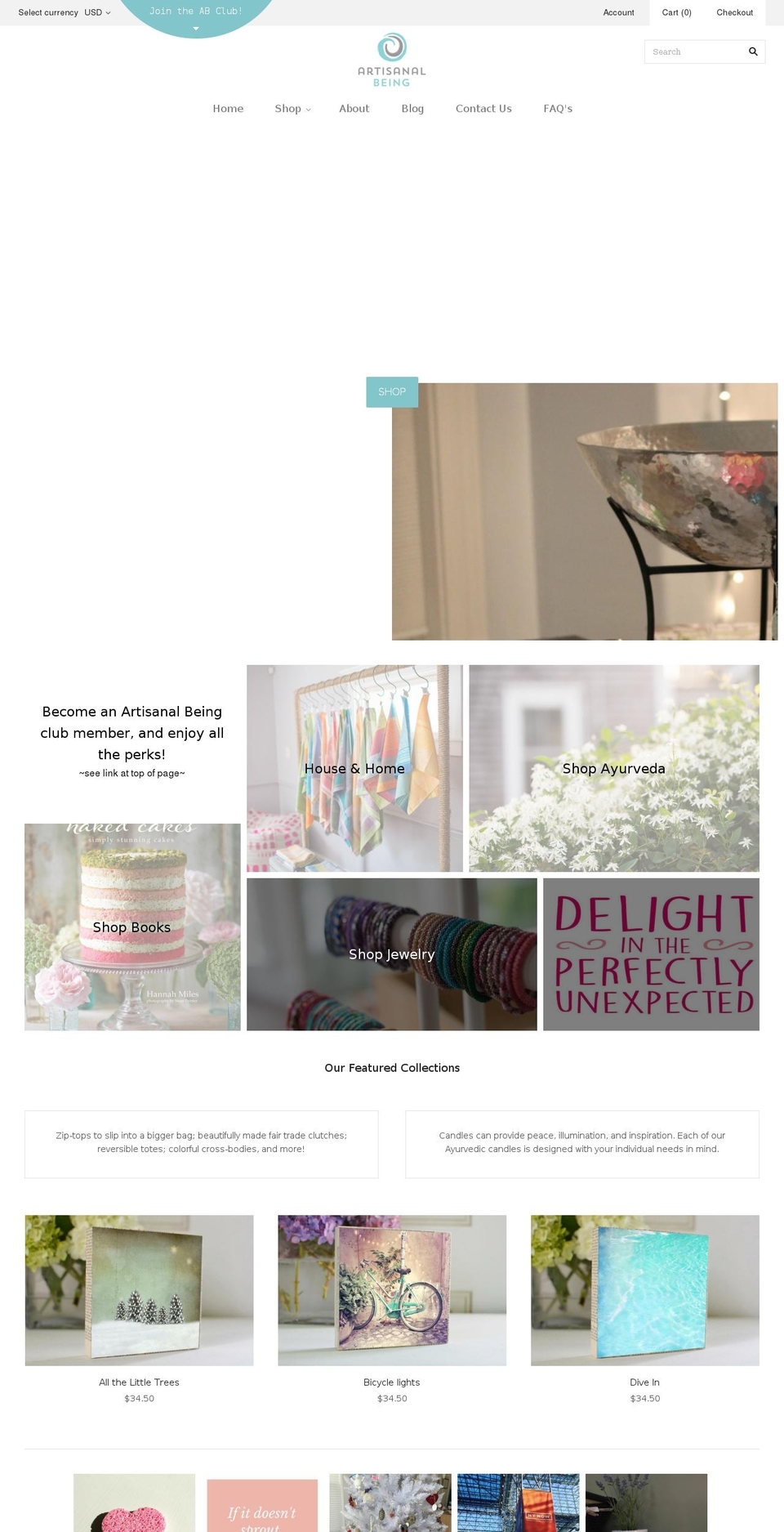 artisanalbeing.com shopify website screenshot