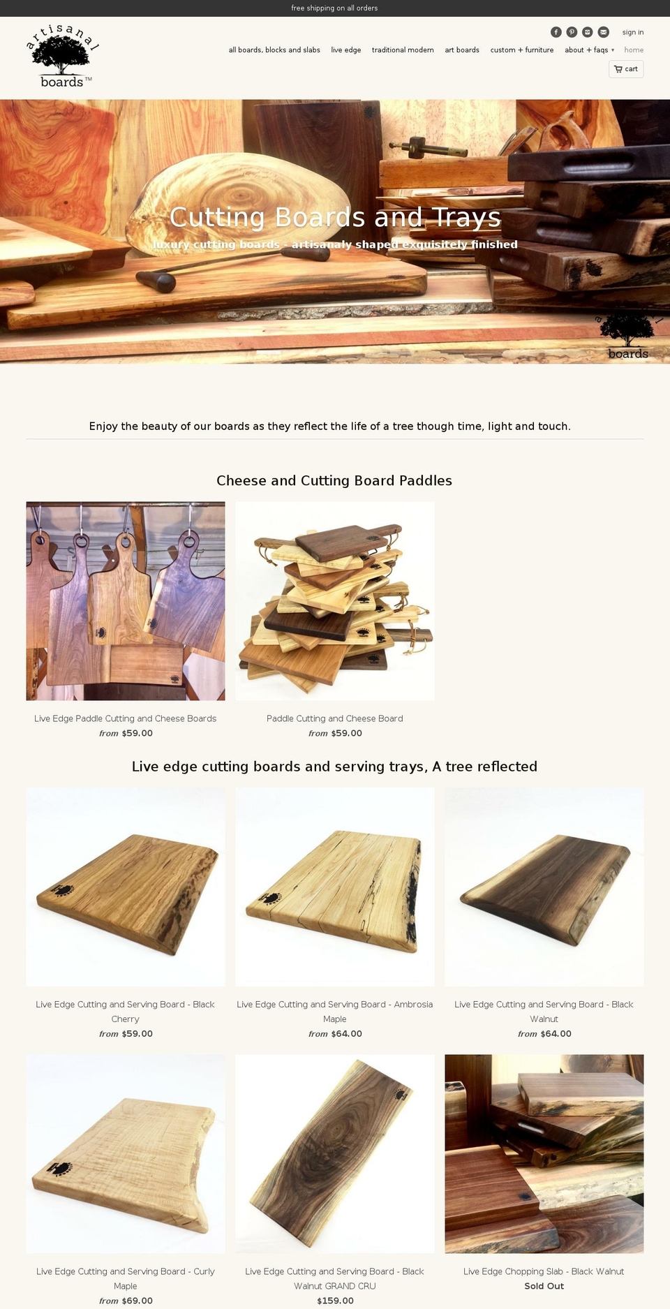 artisanalboards.com — Shopify storefront screenshot