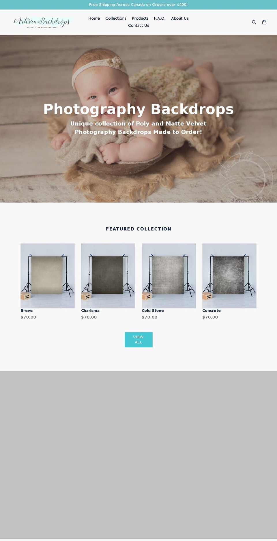 artisanbackdrops.ca shopify website screenshot