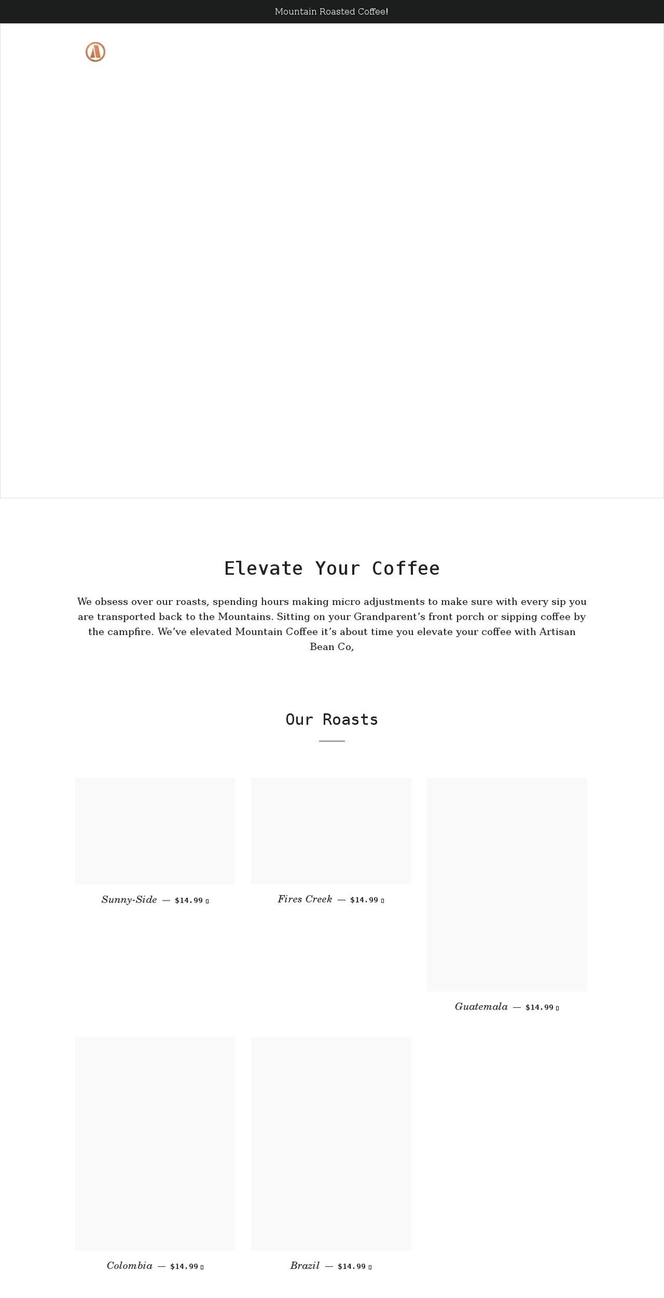 artisanbeanco.com shopify website screenshot